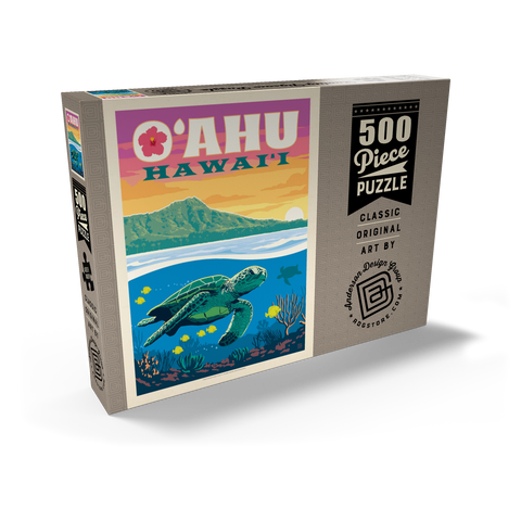 Hawaii: O'ahu (Sea Turtle), Vintage Poster 500 Puzzle Schachtel Ansicht2