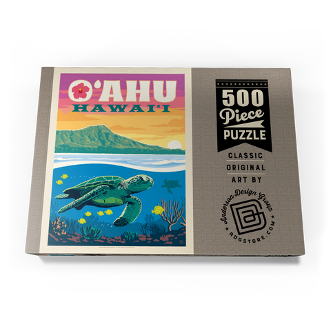 Hawaii: O'ahu (Sea Turtle), Vintage Poster 500 Puzzle Schachtel Ansicht3