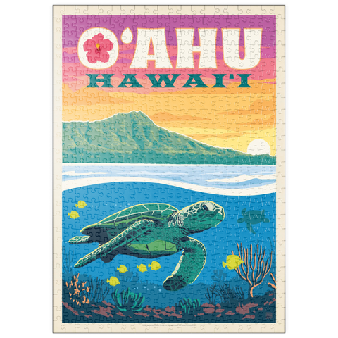 puzzleplate Hawaii: O'ahu (Sea Turtle), Vintage Poster 500 Puzzle