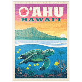 Darstellung des Puzzle Motivs Hawaii: O'ahu (Sea Turtle), Vintage Poster - Puzzleteile: 500