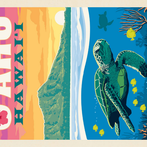 Hawaii: O'ahu (Sea Turtle), Vintage Poster 500 Puzzle 3D Modell