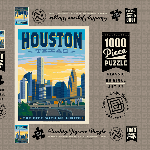 Houston, Texas: City With No Limits, Vintage Poster 1000 Puzzle Schachtel 3D Modell