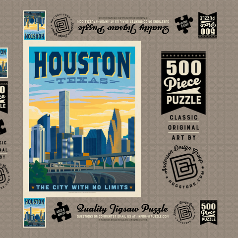 Houston, Texas: City With No Limits, Vintage Poster 500 Puzzle Schachtel 3D Modell