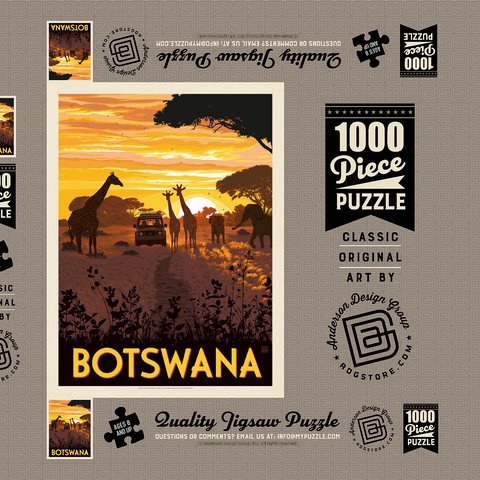 Botswana, Africa, Vintage Poster 1000 Puzzle Schachtel 3D Modell