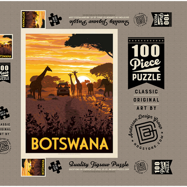 Botswana, Africa, Vintage Poster 100 Puzzle Schachtel 3D Modell