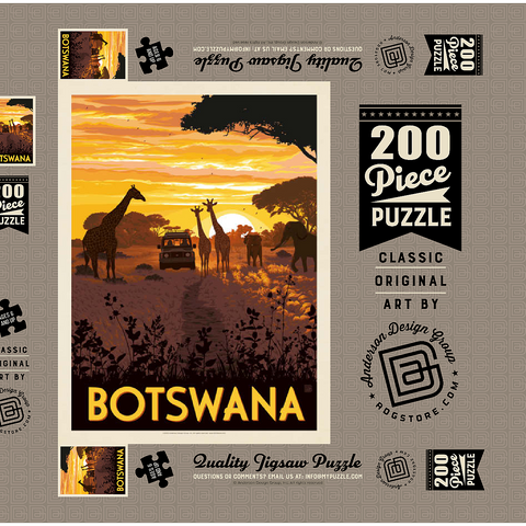 Botswana, Africa, Vintage Poster 200 Puzzle Schachtel 3D Modell