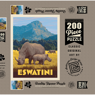 Eswatini, Africa, Vintage Poster 200 Puzzle Schachtel 3D Modell