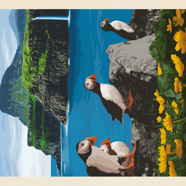Faroe Islands, Vintage Poster 1000 Puzzle 3D Modell