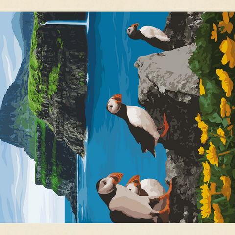 Faroe Islands, Vintage Poster 1000 Puzzle 3D Modell