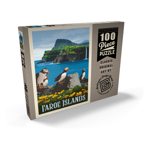 Faroe Islands, Vintage Poster 100 Puzzle Schachtel Ansicht2