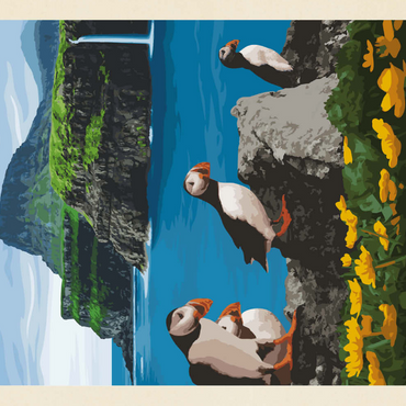 Faroe Islands, Vintage Poster 100 Puzzle 3D Modell