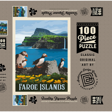 Faroe Islands, Vintage Poster 100 Puzzle Schachtel 3D Modell
