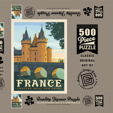 France: Loire Valley, Vintage Poster 500 Puzzle Schachtel 3D Modell