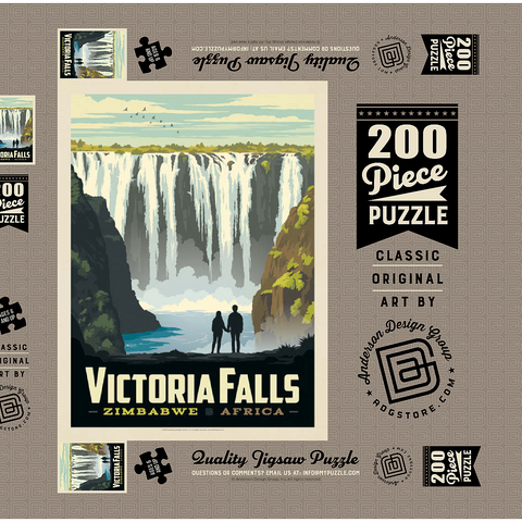 Zimbabwe, Africa: Victoria Falls, Vintage Poster 200 Puzzle Schachtel 3D Modell