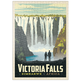 Darstellung des Puzzle Motivs Zimbabwe, Africa: Victoria Falls, Vintage Poster - Puzzleteile: 500