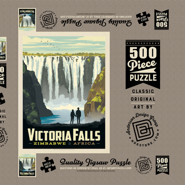 Zimbabwe, Africa: Victoria Falls, Vintage Poster 500 Puzzle Schachtel 3D Modell