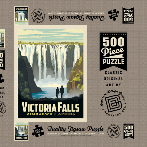 Zimbabwe, Africa: Victoria Falls, Vintage Poster 500 Puzzle Schachtel 3D Modell