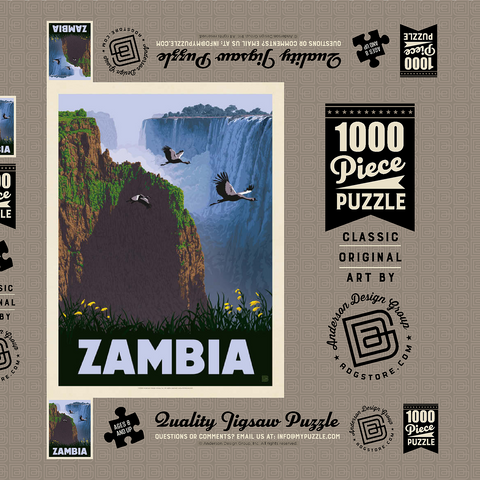 Zambia, Africa, Vintage Poster 1000 Puzzle Schachtel 3D Modell