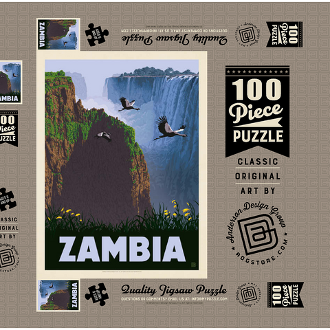 Zambia, Africa, Vintage Poster 100 Puzzle Schachtel 3D Modell