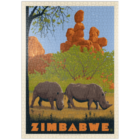 Darstellung des Puzzle Motivs Zimbabwe, Vintage Poster - Puzzleteile: 1000