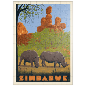 Darstellung des Puzzle Motivs Zimbabwe, Vintage Poster - Puzzleteile: 100