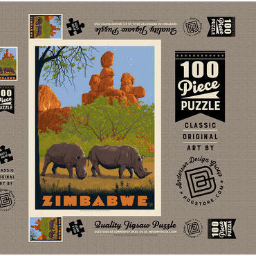Zimbabwe, Vintage Poster 100 Puzzle Schachtel 3D Modell