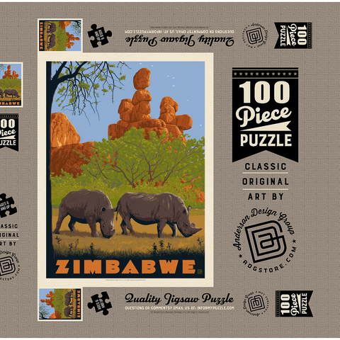Zimbabwe, Vintage Poster 100 Puzzle Schachtel 3D Modell