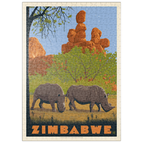 Darstellung des Puzzle Motivs Zimbabwe, Vintage Poster - Puzzleteile: 500