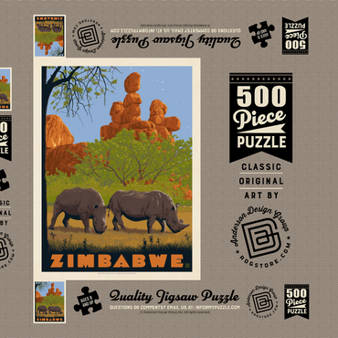 Zimbabwe, Vintage Poster 500 Puzzle Schachtel 3D Modell