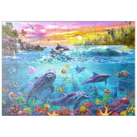 Darstellung des Puzzle Motivs Tanz der Delfine bei Sonnenuntergang - Puzzleteile: 100