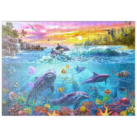 Darstellung des Puzzle Motivs Tanz der Delfine bei Sonnenuntergang - Puzzleteile: 200