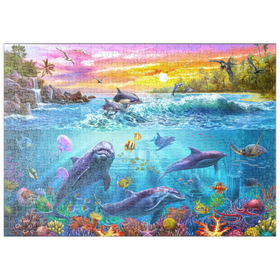 Darstellung des Puzzle Motivs Tanz der Delfine bei Sonnenuntergang - Puzzleteile: 500
