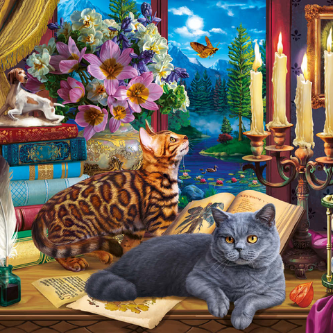Cats Near the Window at Night 100 Puzzle 3D Modell