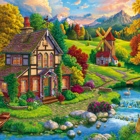 Beautiful Cozy House by the River 1000 Puzzle 3D Modell