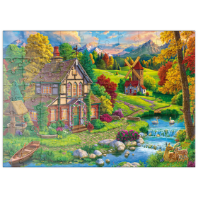 Darstellung des Puzzle Motivs Romantisches Landhaus am Bach - Puzzleteile: 100