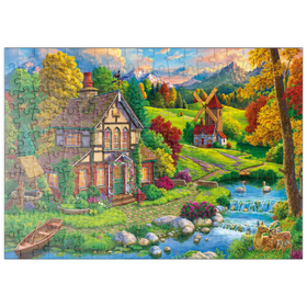 Darstellung des Puzzle-Motivs Romantisches Landhaus am Bach – Puzzleteile: 200