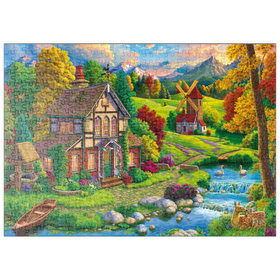 Darstellung des Puzzle Motivs Romantisches Landhaus am Bach - Puzzleteile: 500