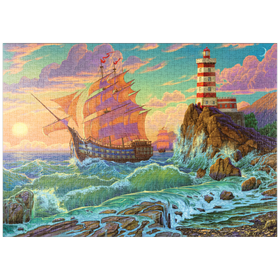 Darstellung des Puzzle-Motivs Das Geheimnis der Leuchtturminsel – Puzzleteile: 1000