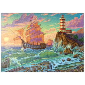 Darstellung des Puzzle-Motivs Das Geheimnis der Leuchtturminsel – Puzzleteile: 500