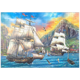 Darstellung des Puzzle-Motivs Majestätische Segelboote auf dem Meer – Puzzleteile: 1000
