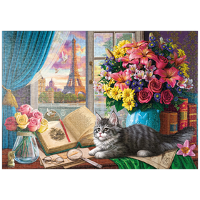 Darstellung des Puzzle Motivs Romantischer Blick auf den Eiffelturm und Paris - Puzzleteile: 1000