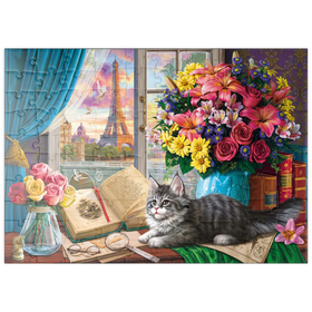 Darstellung des Puzzle Motivs Romantischer Blick auf den Eiffelturm und Paris - Puzzleteile: 100