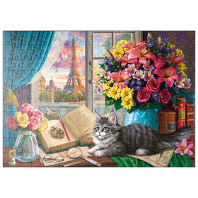 Darstellung des Puzzle Motivs Romantischer Blick auf den Eiffelturm und Paris - Puzzleteile: 200