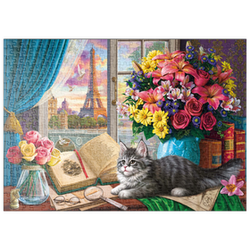 Darstellung des Puzzle Motivs Romantischer Blick auf den Eiffelturm und Paris - Puzzleteile: 500