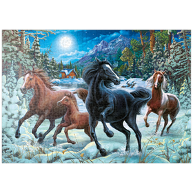 Darstellung des Puzzle-Motivs Winterzauber der Pferde – Puzzleteile: 1000