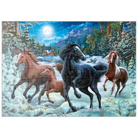 Darstellung des Puzzle-Motivs Winterzauber der Pferde – Puzzleteile: 100
