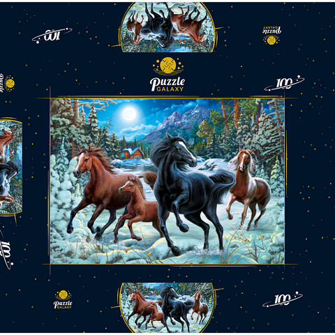 Winter Horses 100 Puzzle Schachtel 3D Modell