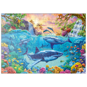 Darstellung des Puzzle Motivs Haie im klaren Tropenwasser - Puzzleteile: 100
