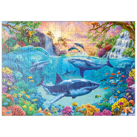Darstellung des Puzzle Motivs Haie im klaren Tropenwasser - Puzzleteile: 200