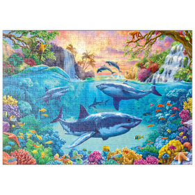 Darstellung des Puzzle Motivs Haie im klaren Tropenwasser - Puzzleteile: 500